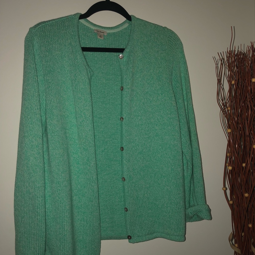 LL Bean 100% Cotton green button down sweater